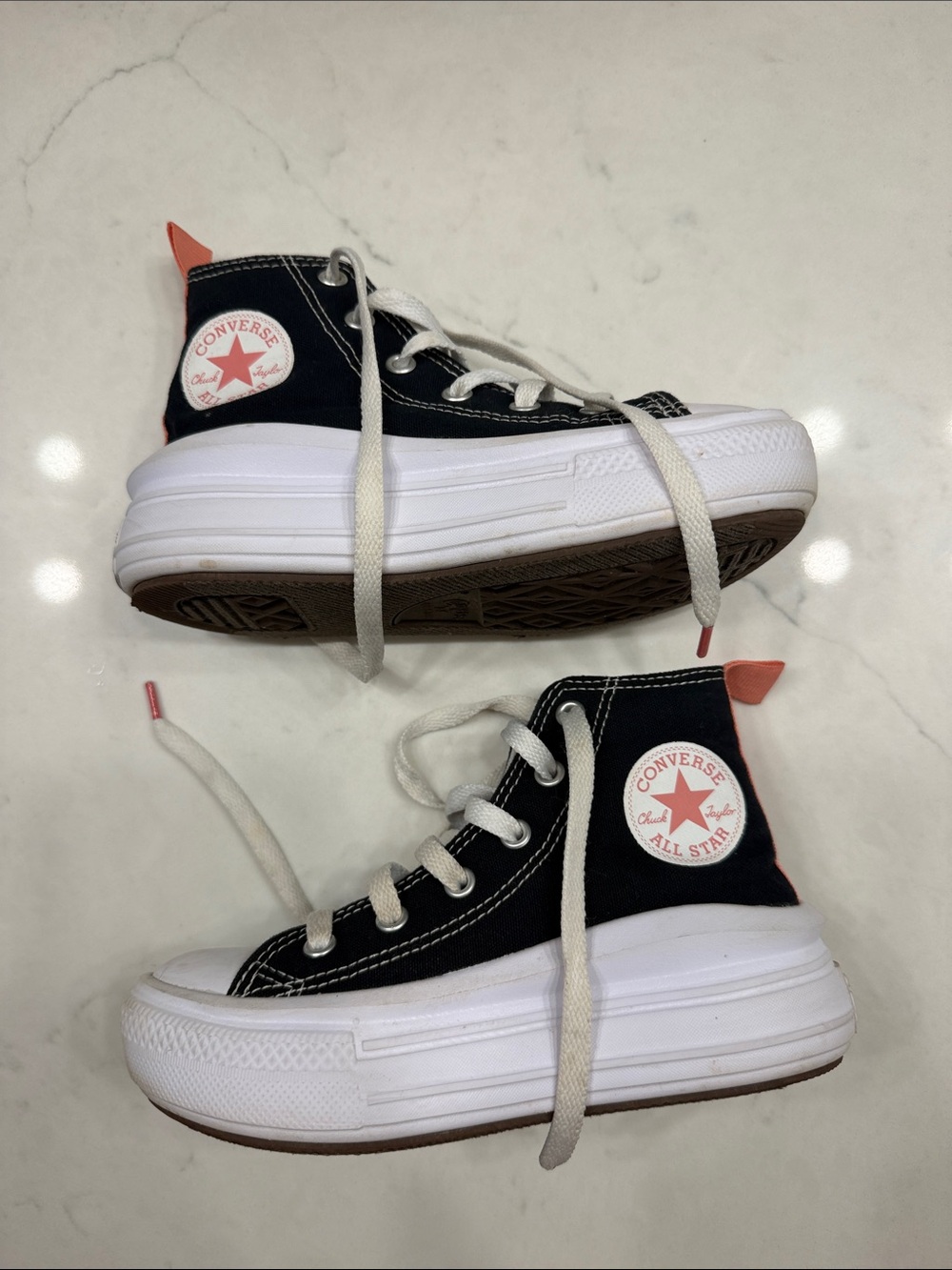 Girls Black Converse with Coral Pink Details Size 13
